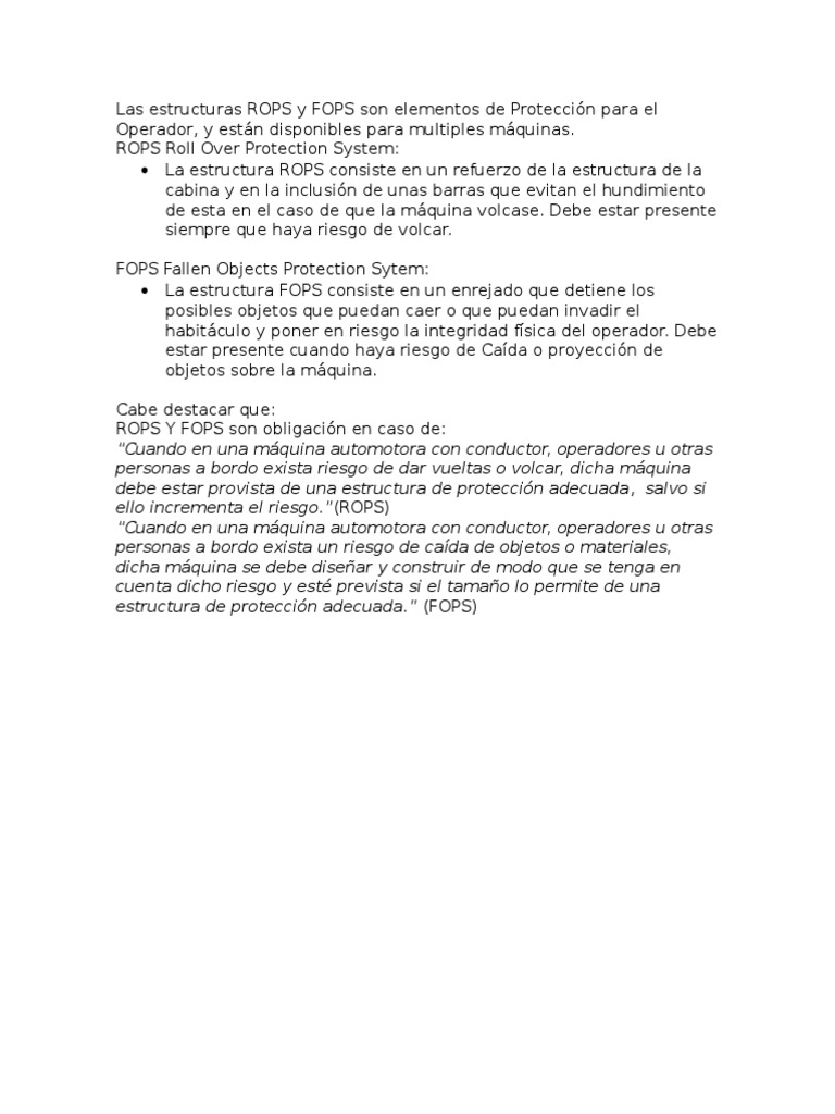 Estructuras ROPS y FOPS en Maquinaria | PDF | Negocios
