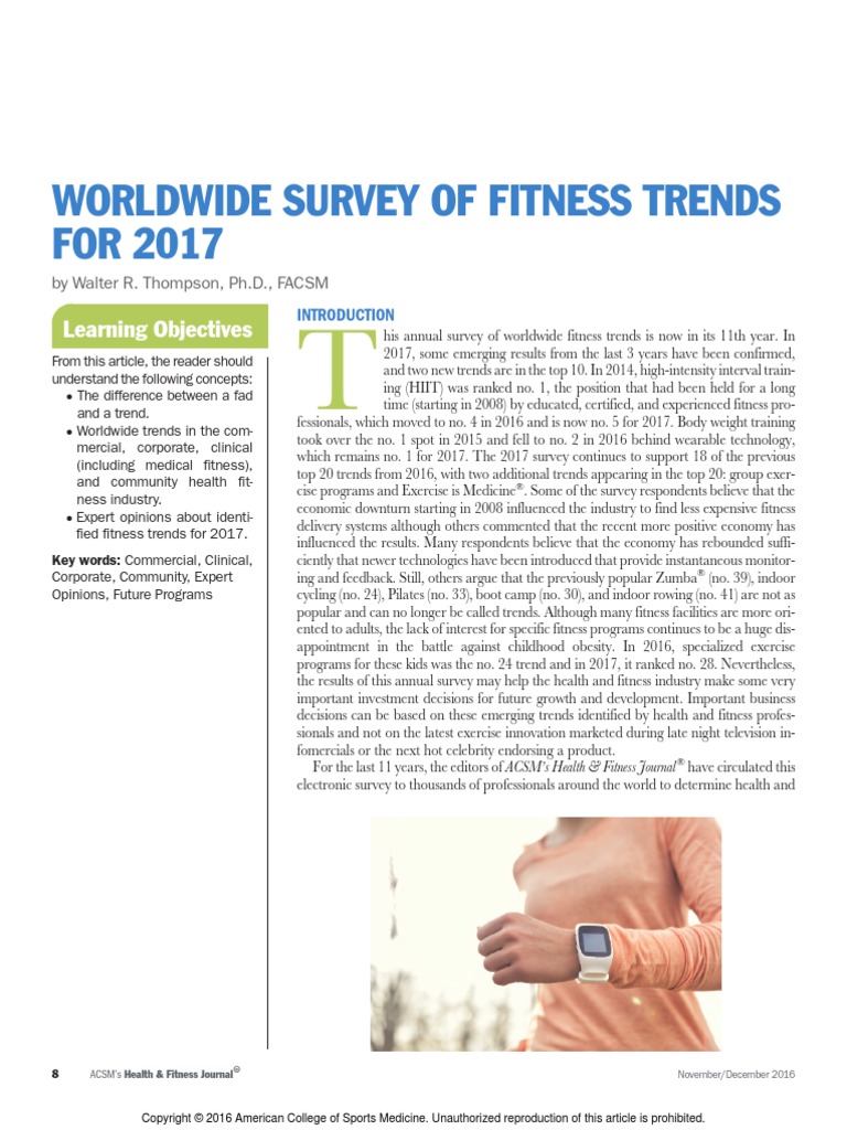 Worldwide Survey of Fitness Trends For 2017 PDF Personal Trainer