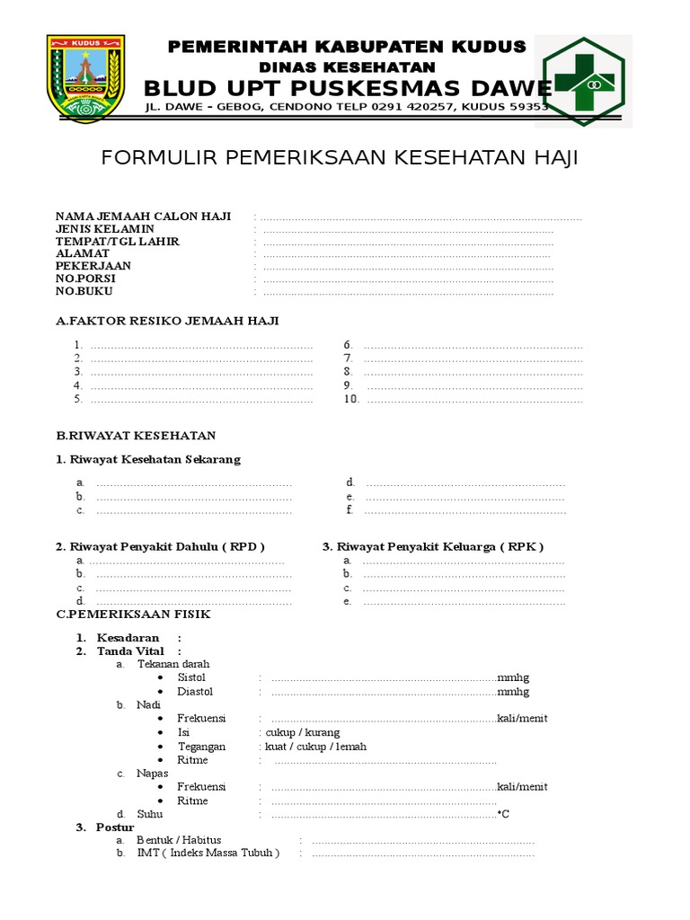 Form Pemeriksaan Kesehatan Haji Di Puskesmas | PDF