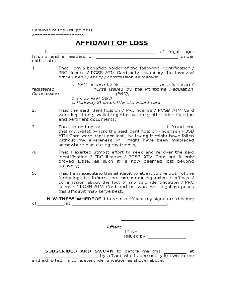 AFF LOSS Driver s License Identity Document Affidavit