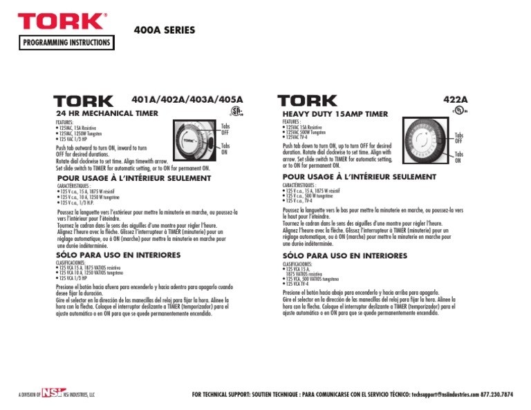 Tork 400A Series Instructions PDF Clock Machines