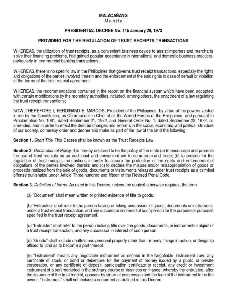 PD 115 | PDF | Security Interest | Trust Law