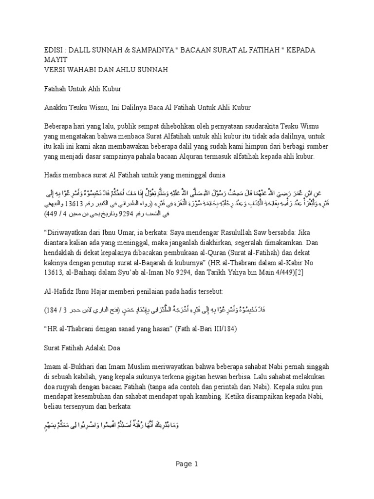 Membaca Surah Al Fatihah Kepada Yang Sdh Meninggal