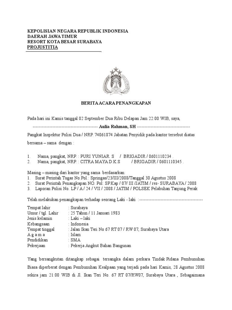 Berita Acara Penangkapan