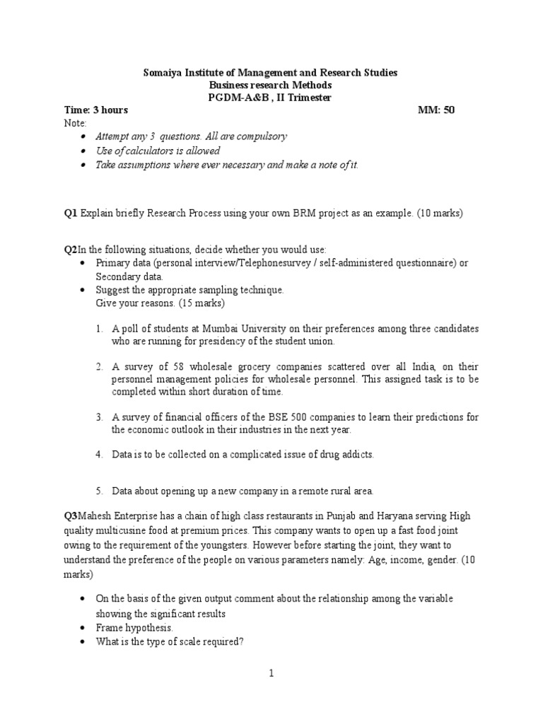 BRM Question Paper-2015 | PDF | Chi Squared Distribution | Factor Analysis