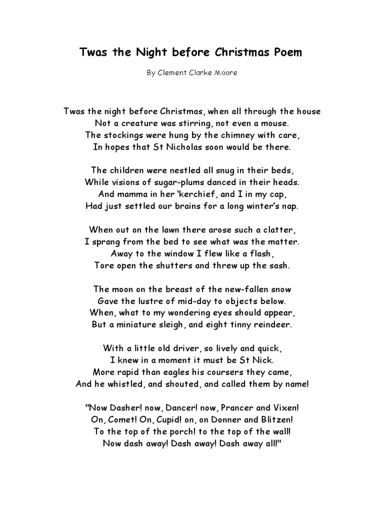 Night Before Christmas Comp | PDF | Santa Claus's Reindeer | Christmas Fiction for Free Printable Twas The Night Before Christmas Poem