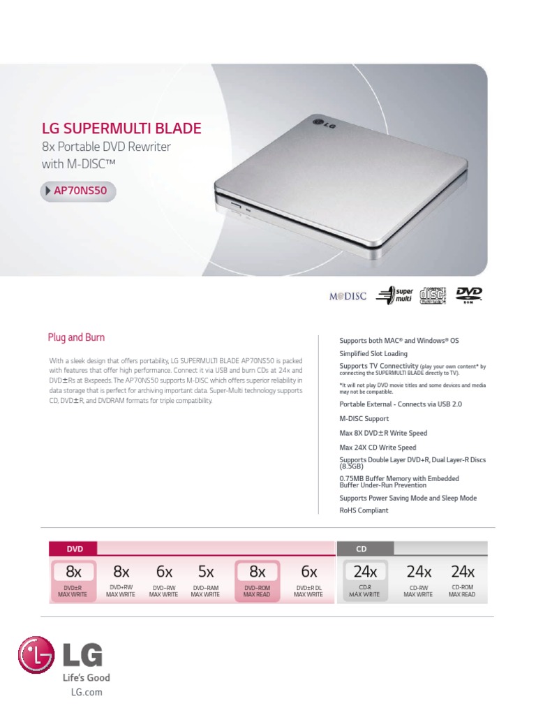 LG Data Storage Spec AP70NS50 121307 PR PDF Dvd Cd Rom