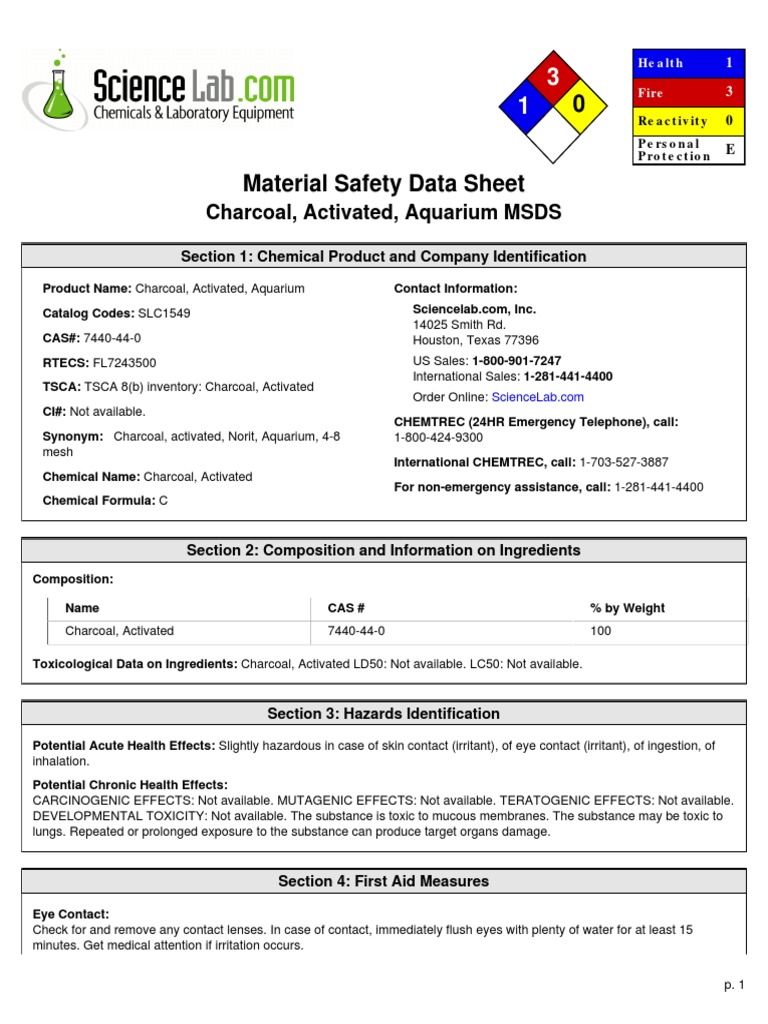Activated Charcoal Safety Data Sheet | PDF | Toxicity | Fires
