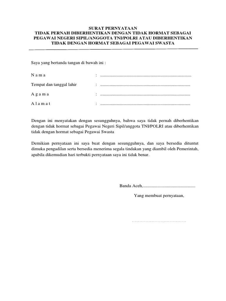 Pernyataan 2 Tidak Pernah Diberhentikan Tidak Hormat Pdf