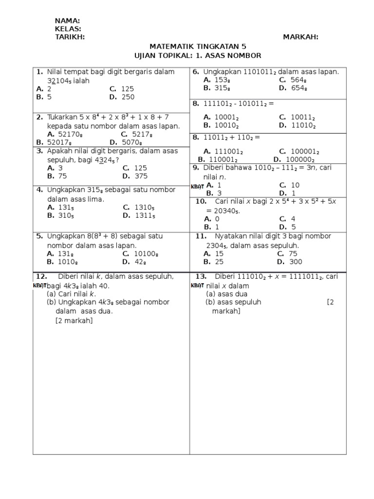 Bab 1 Asas Nombor Pdf