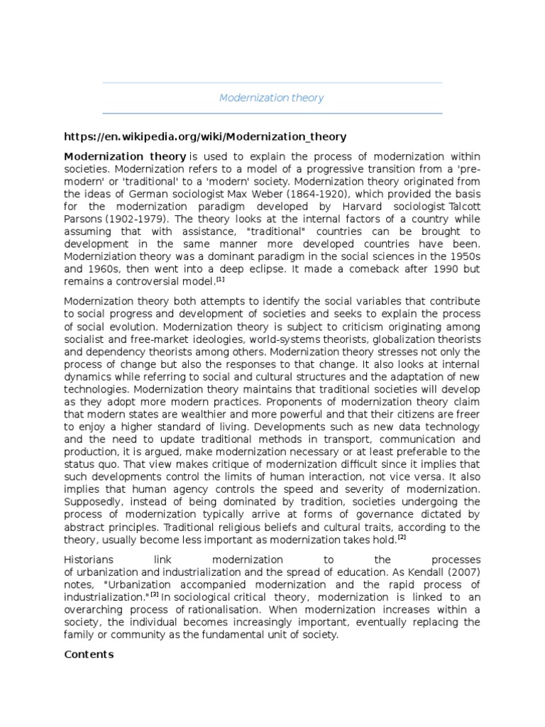Modernization Theory Pdf Modernization Theory Sociology
