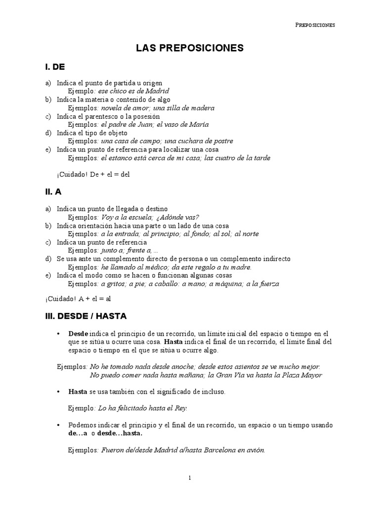 Preposiciones PDF | PDF | España