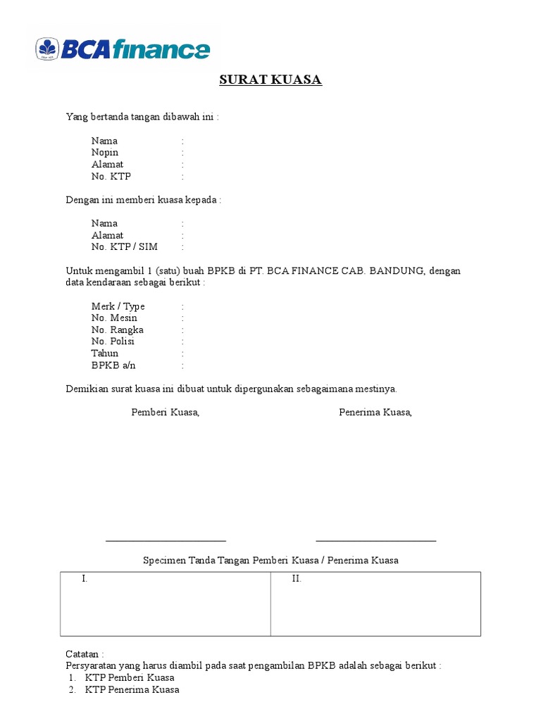 Cek 9+ Contoh Surat Kuasa Pengambilan Bpkb Di Bank Bri ✅