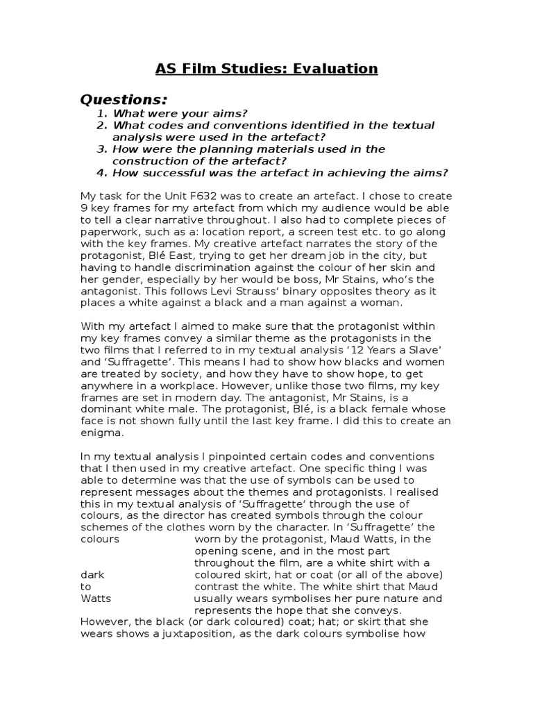 Questions:: AS Film Studies: Evaluation | PDF | Gender | Gender Studies