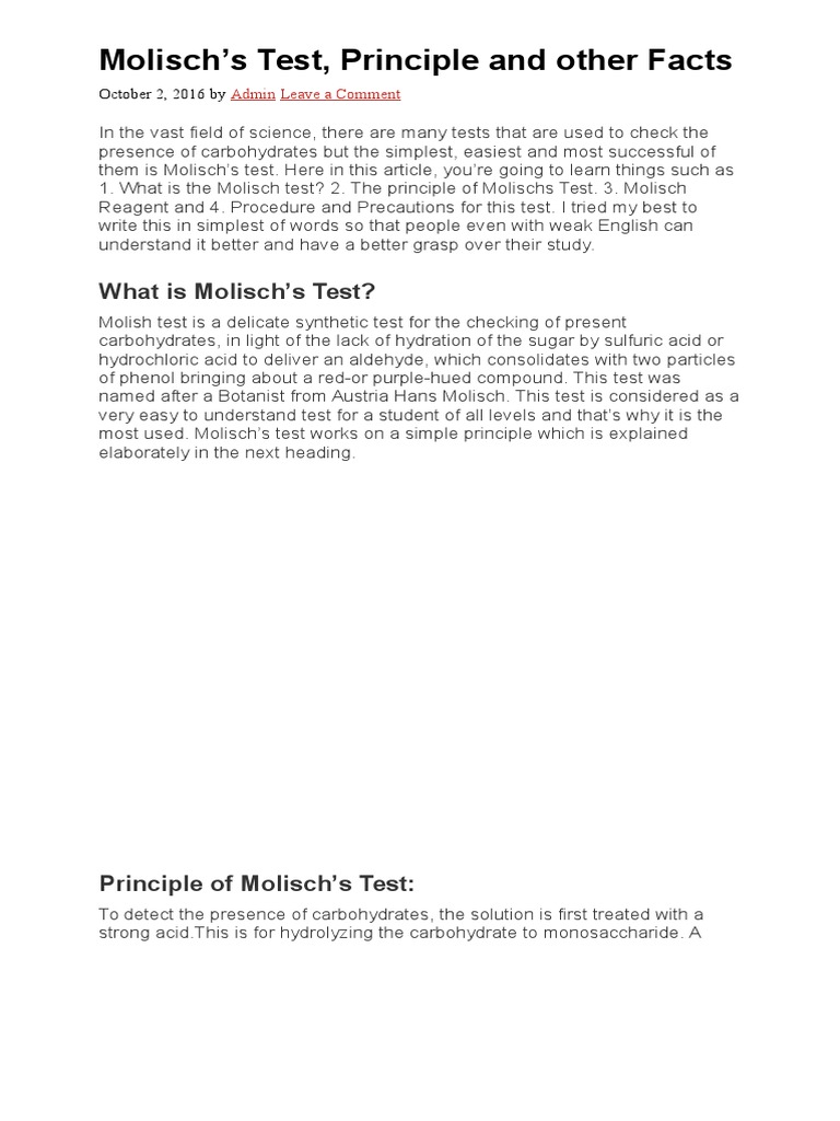 Molisch Test | PDF | Acid | Carbohydrates