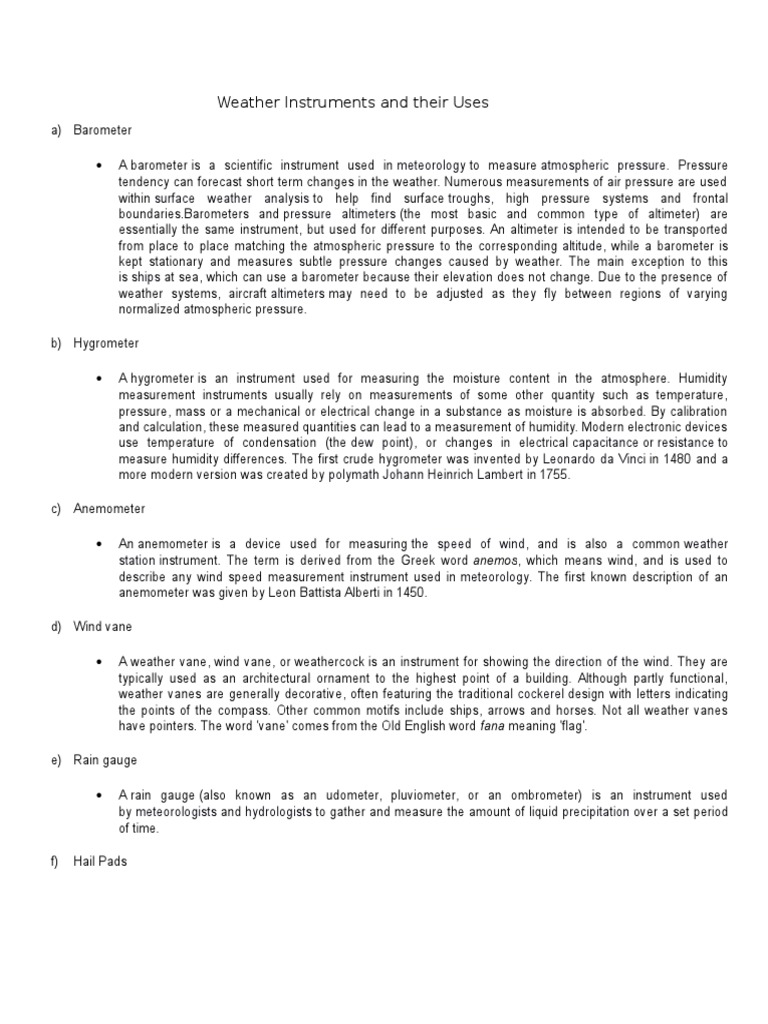 Overview of Weather Instruments | PDF | Oceanography | Sky