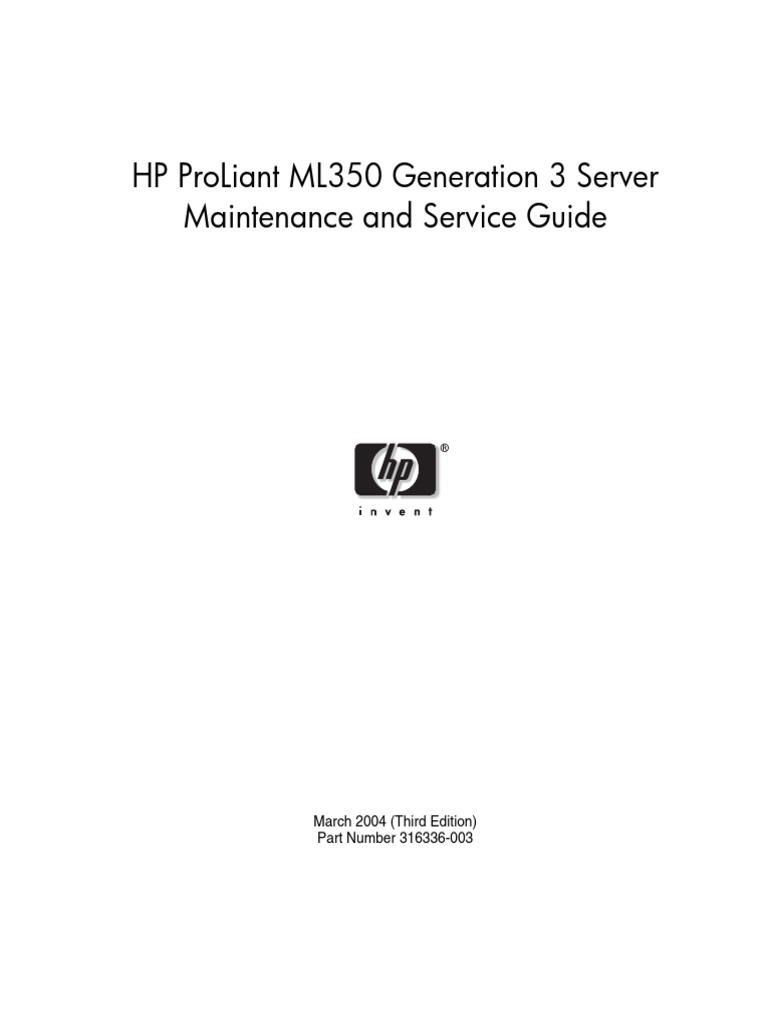 HP Proliant Ml350 Generation 3 Server Maintenance and Service Guide | PDF