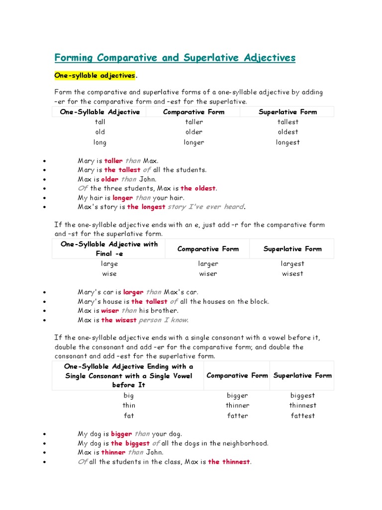 Comparative and Superlative Adjectives Guide | PDF | Adjective ...