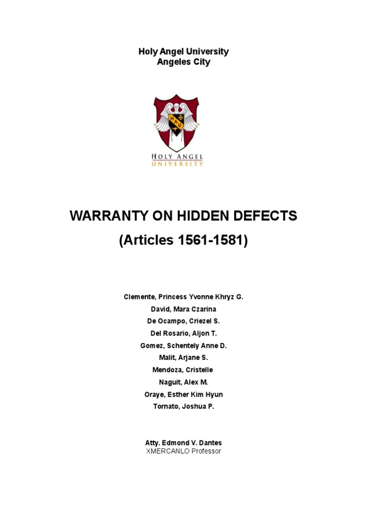 Warranty on Hidden Defects Implied Warranty Damages
