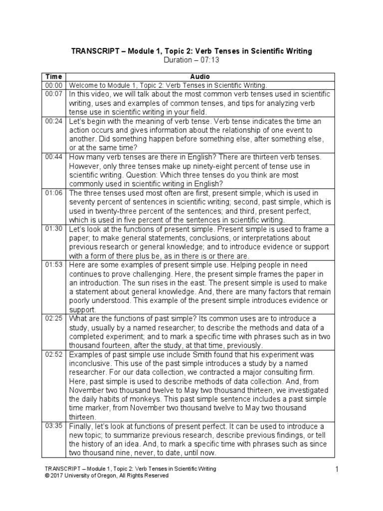 Transcript. Verb Tenses in Scientific Writing. | PDF | Perfect (Grammar ...