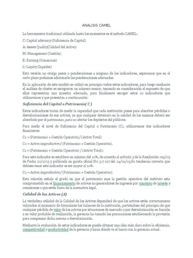 Analisis CAMEL | Descargar gratis PDF | Tasas de interés | Rentabilidad ...