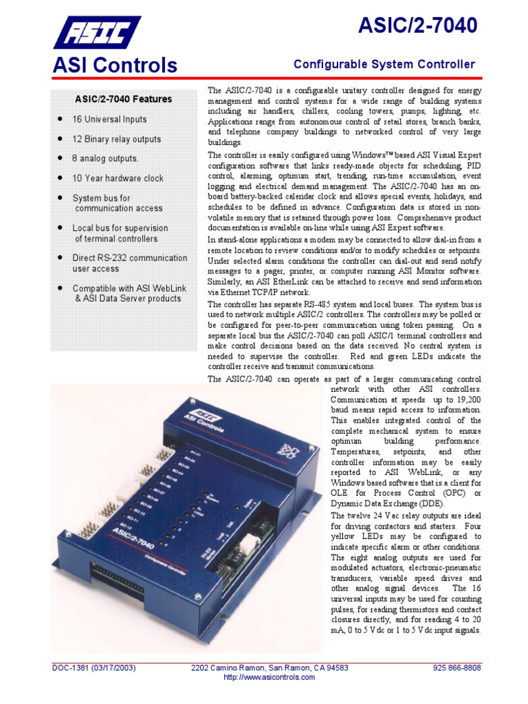 ASIC/2-7040 Controller Overview | PDF | Electrical Connector | Input/Output