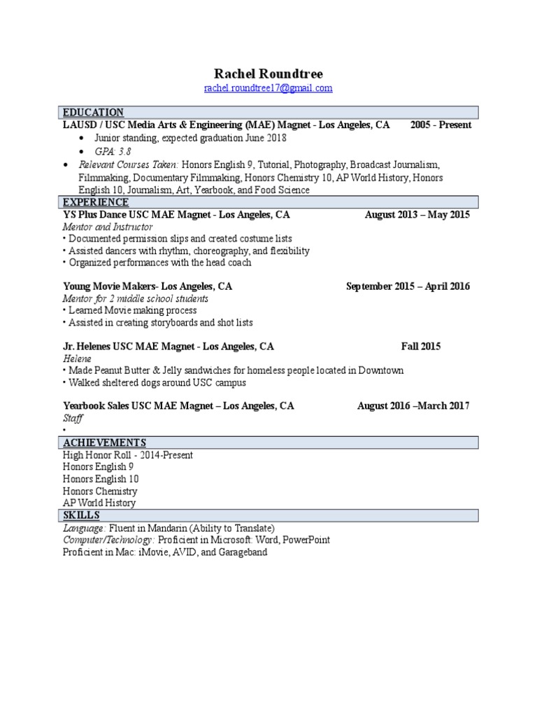 Rachel Roundtree Resume | PDF | Foreign Language Studies