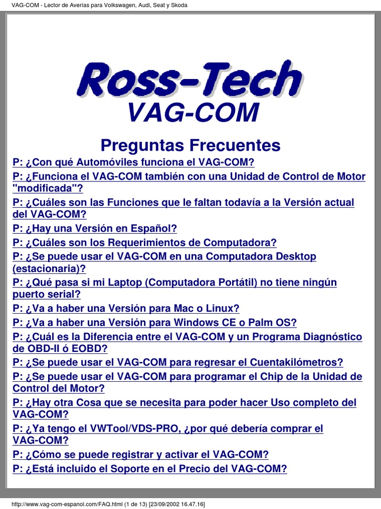 Preguntas y respuestas frecuentes sobre el VAG-COM, lector de averías para  Volkswagen, Audi, Seat y Skoda, PDF, Grupo Volkswagen