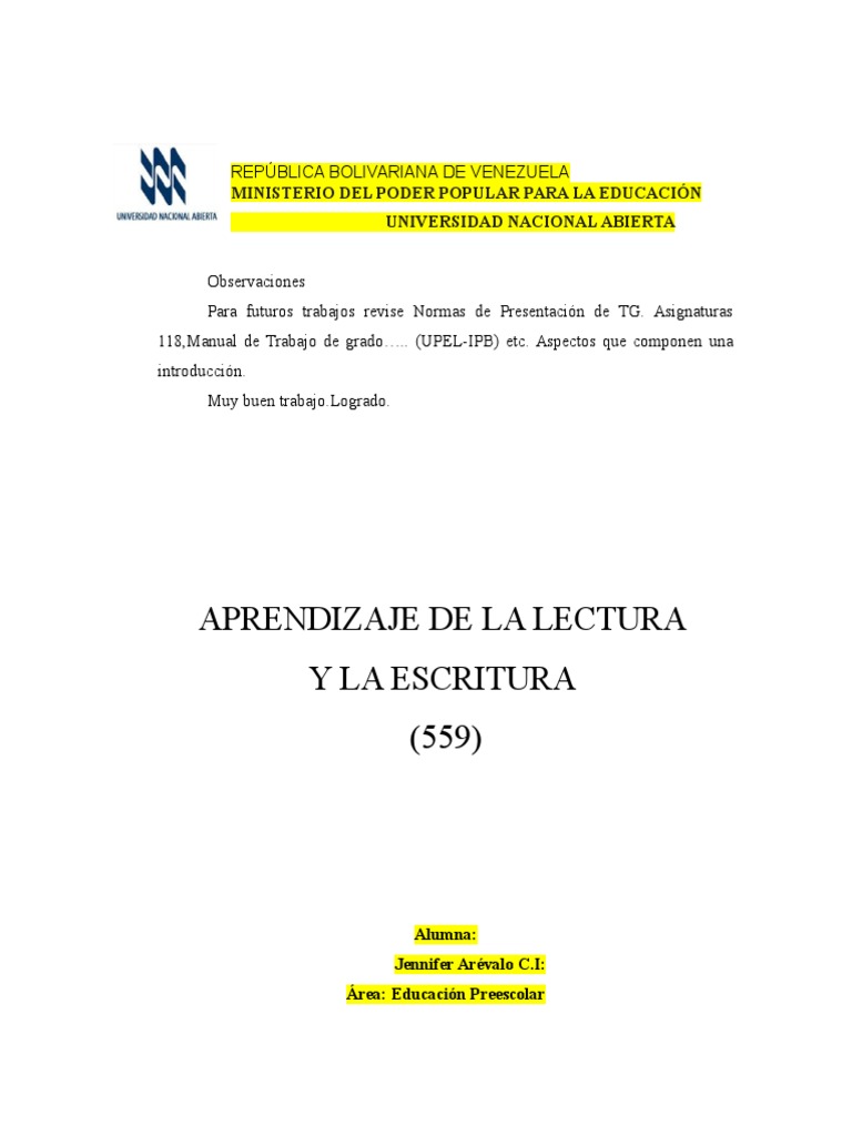 Aprendizaje de Lectura y Escritura en Niños | PDF | Lectura (proceso ...