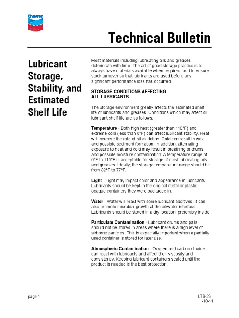 LTB26 Lubricant Storage, Stability and Shelf Life 120120 PDF Lubricant Motor Oil