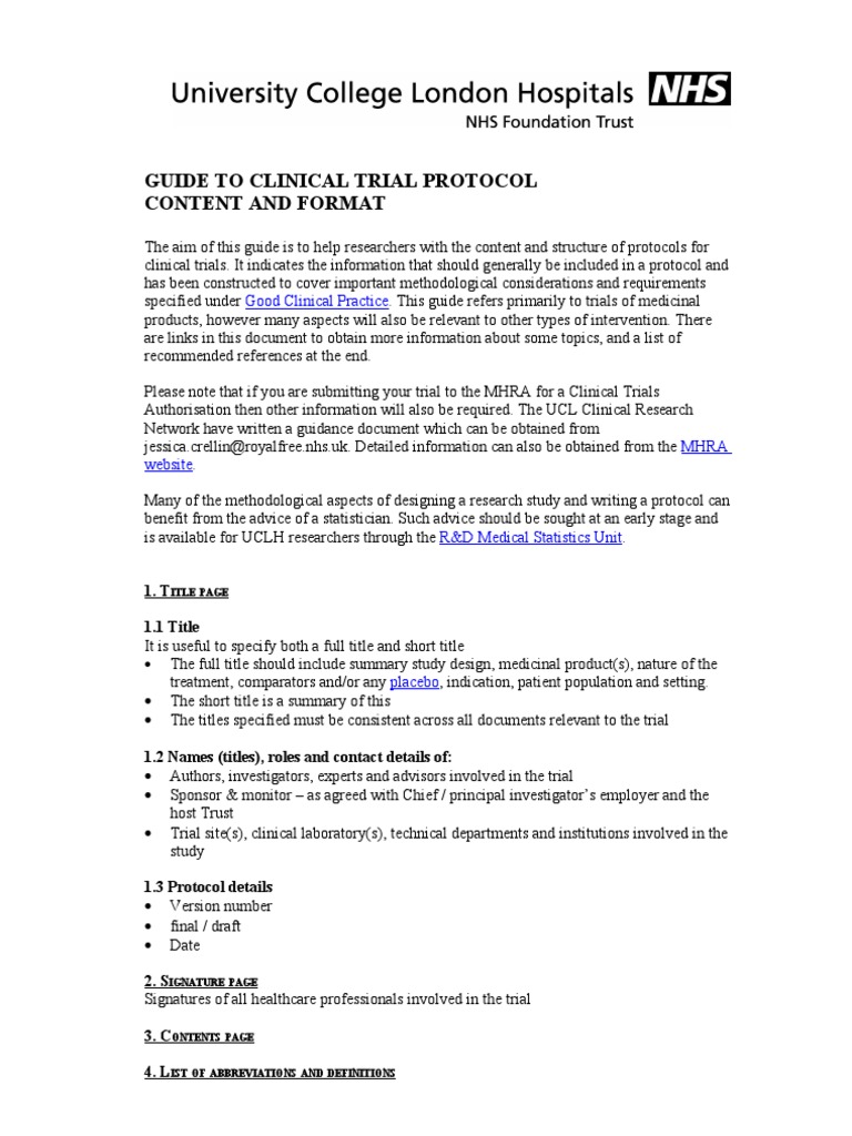 Guide To Clinical Trial Protocol Content and Format | PDF | Clinical ...
