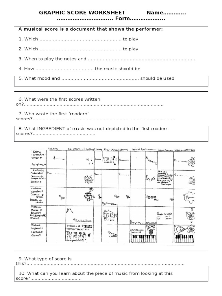 musical scores graphic scores worksheet ks3