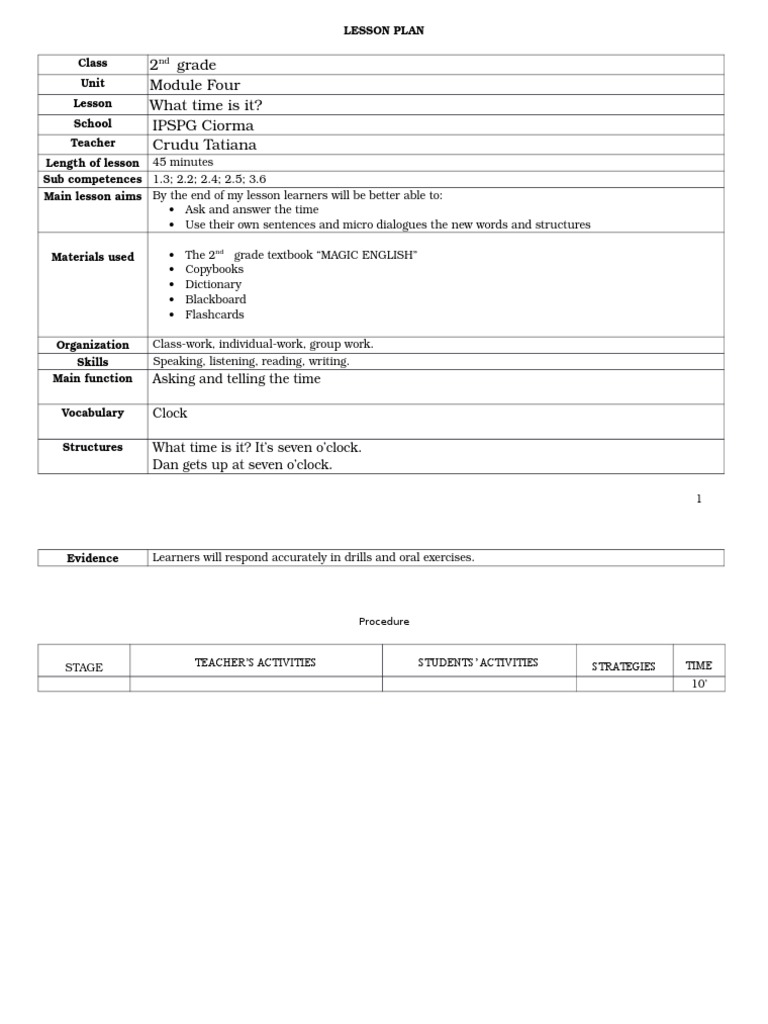 2nd Grade Lesson on Telling Time | PDF | Reading Comprehension | Lesson ...