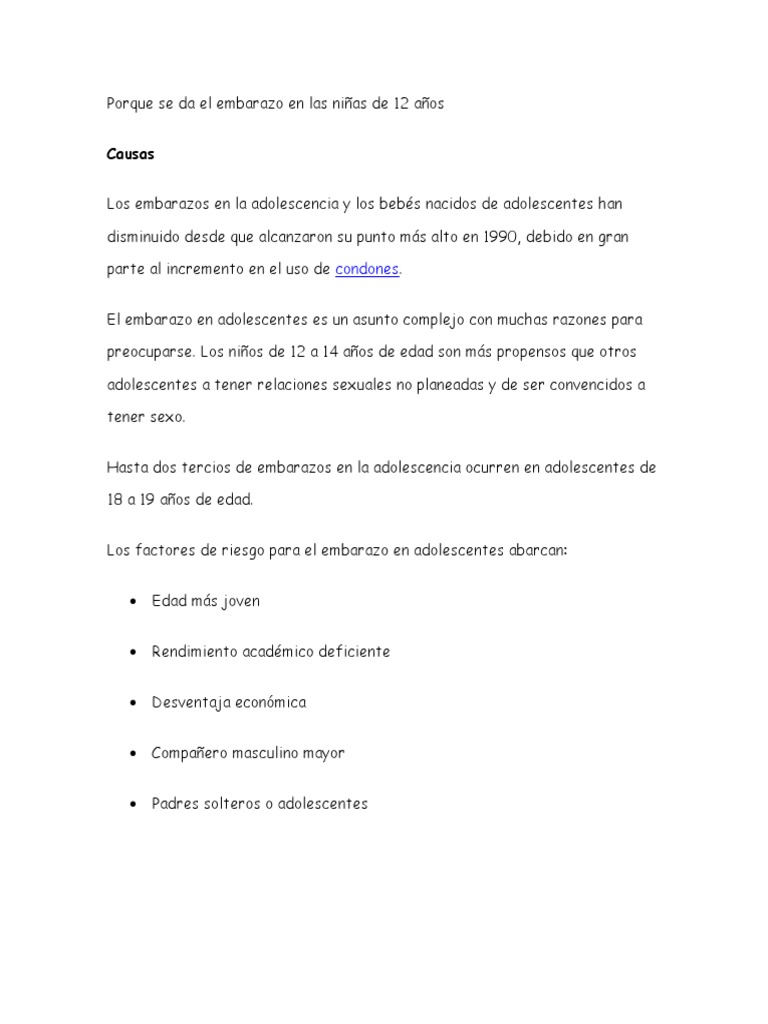 Porque Se Da El Embarazo En Las Niñas De 12 Años