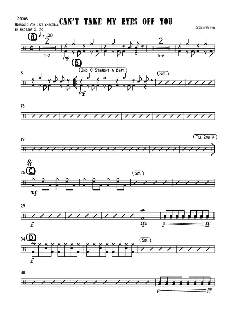 Can T Take My Eyes Off You Drum Chart American Songs Song Recordings Produced