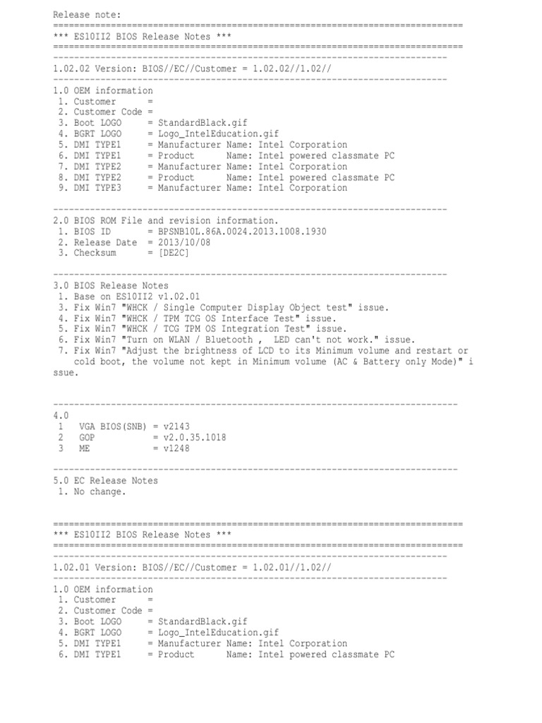 Release Note | PDF | Bios | Booting