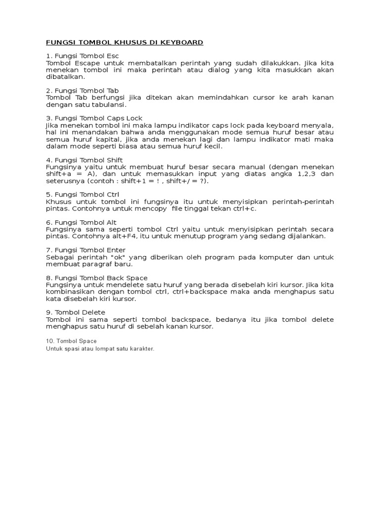 Fungsi Tombol Khusus Di Keyboard