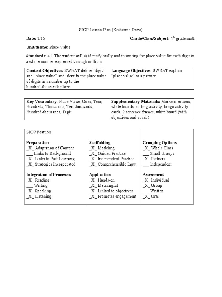 Sioplessonplandove2 15 | PDF | Lesson Plan | Applied Psychology