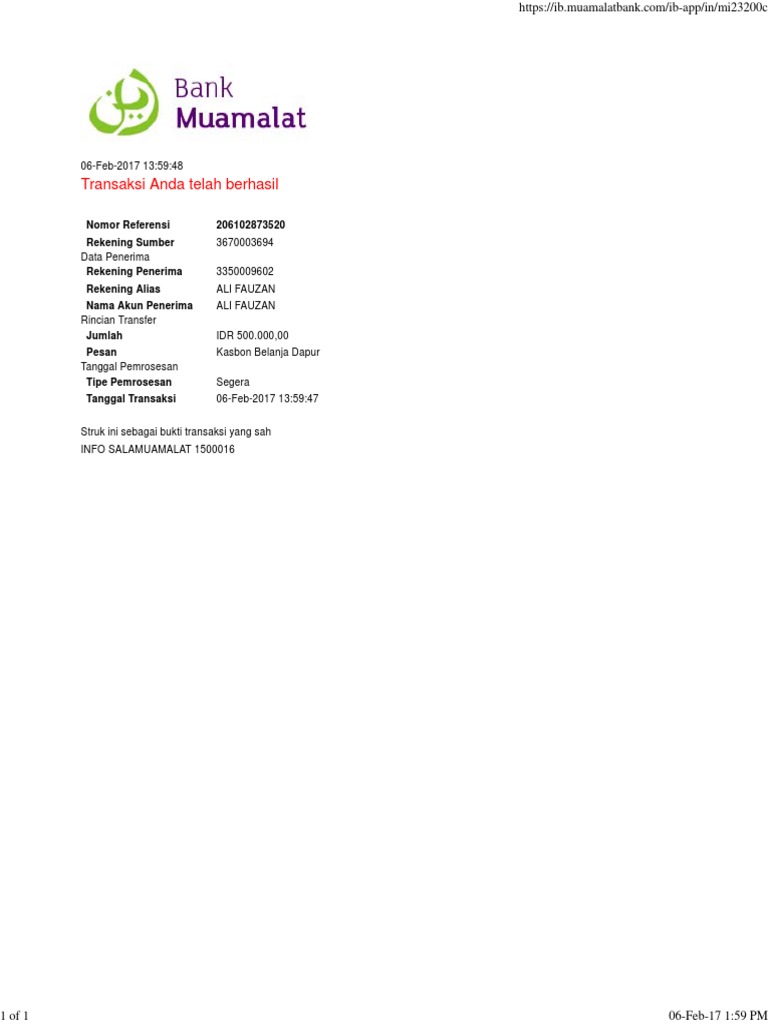 Contoh Bukti Transfer Internet Banking Muamalat Pdf