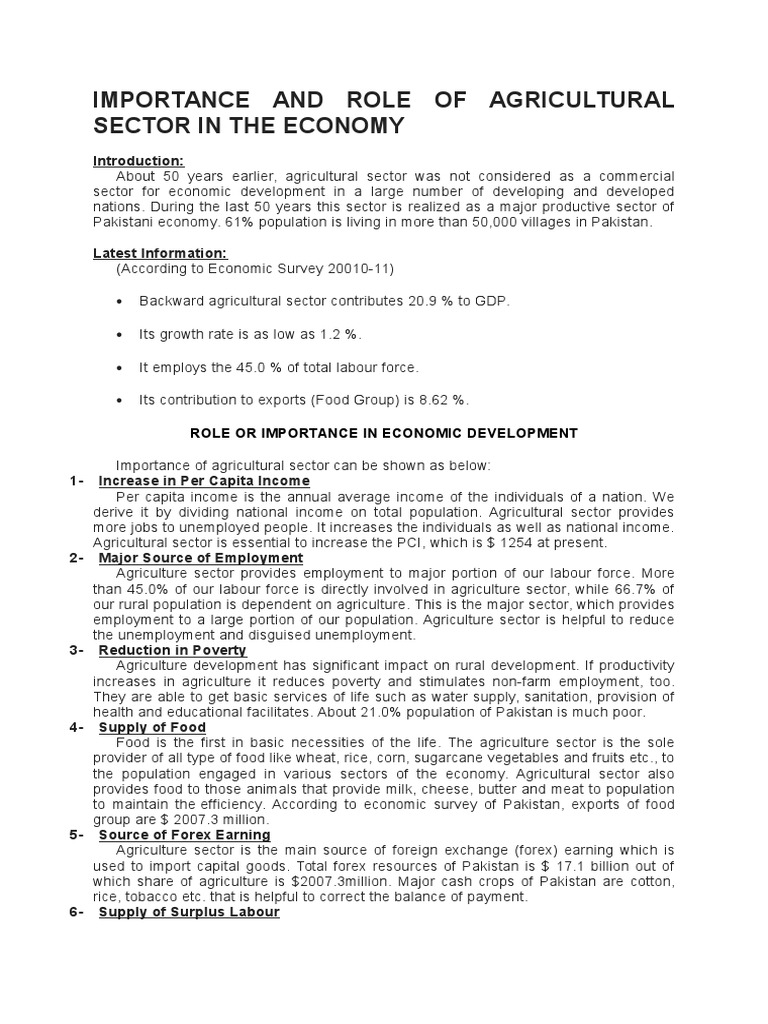 The Vital Role of Agriculture in Pakistan's Economic Development: A ...