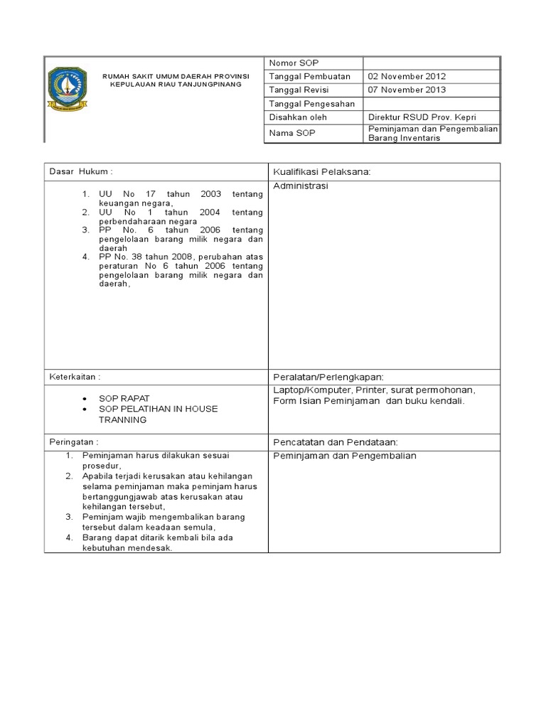 Peminjaman Dan Pengembalian Barang Inventaris Pdf