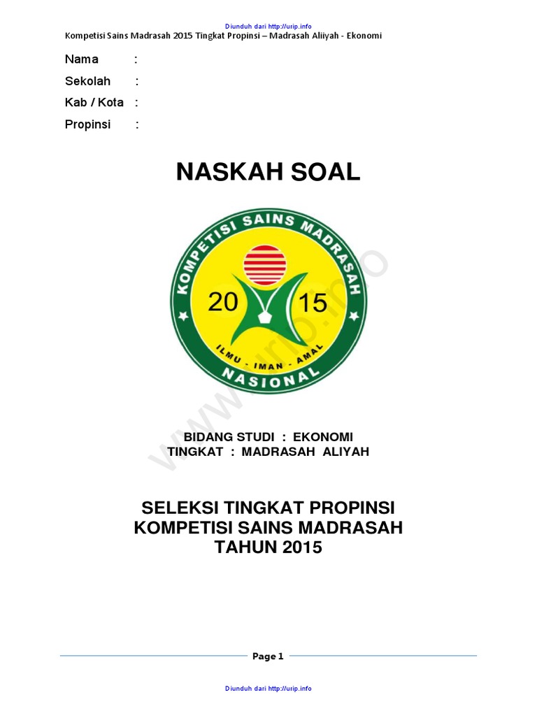Soal Dan Kunci Jawaban Ksm Bidang Ekonomi Ma