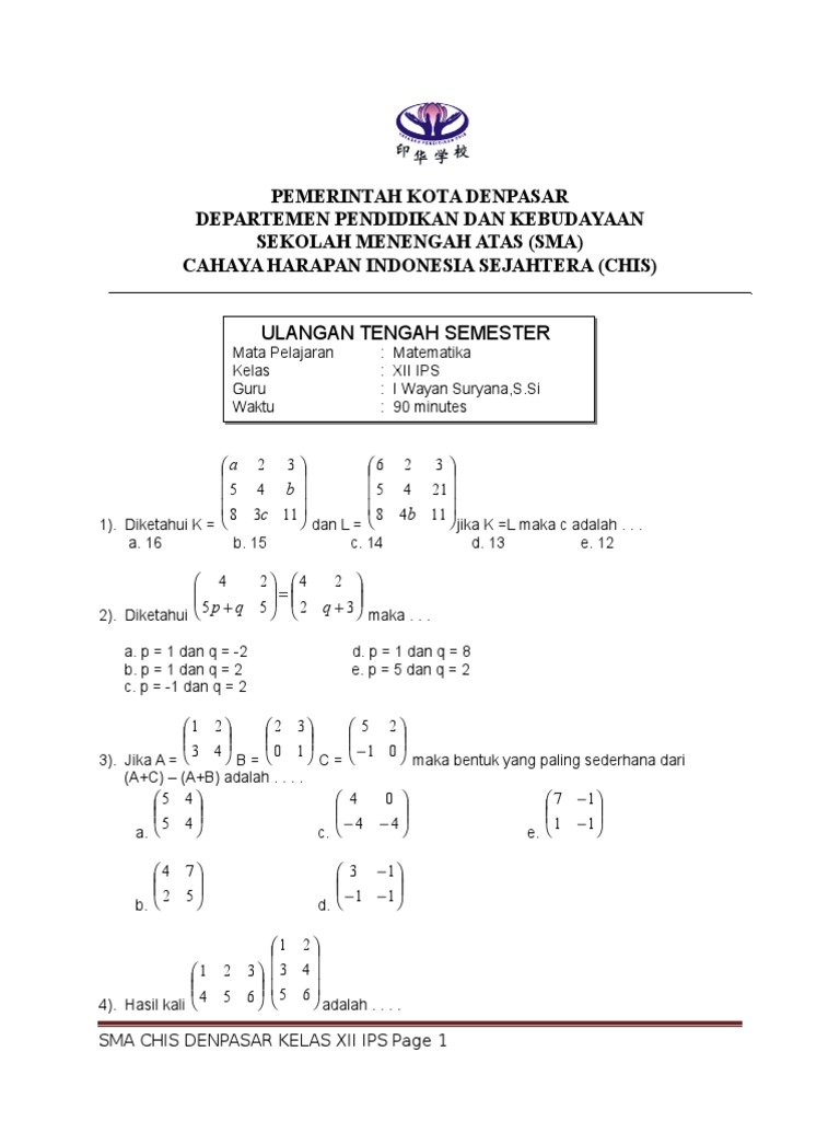 Soal Uts Kelas Xii Ips
