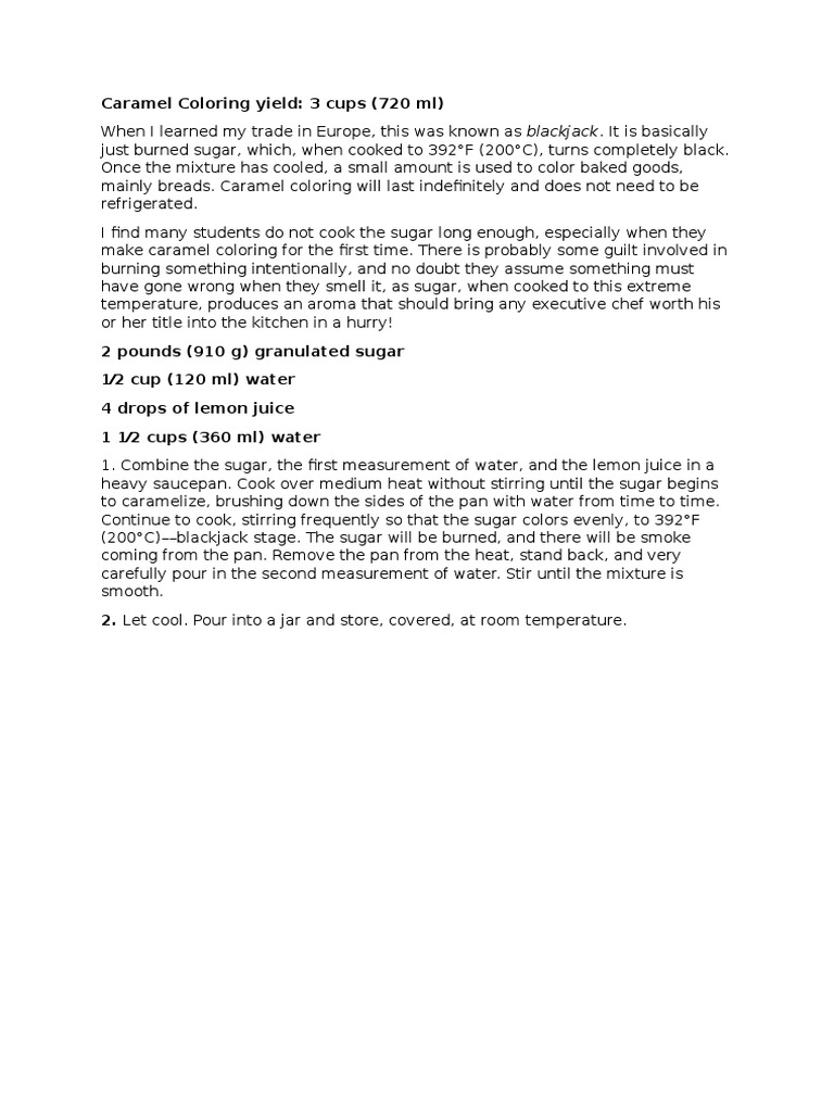 Caramel Coloring Yield 3 Cups (720 ML) PDF Cookware And Bakeware