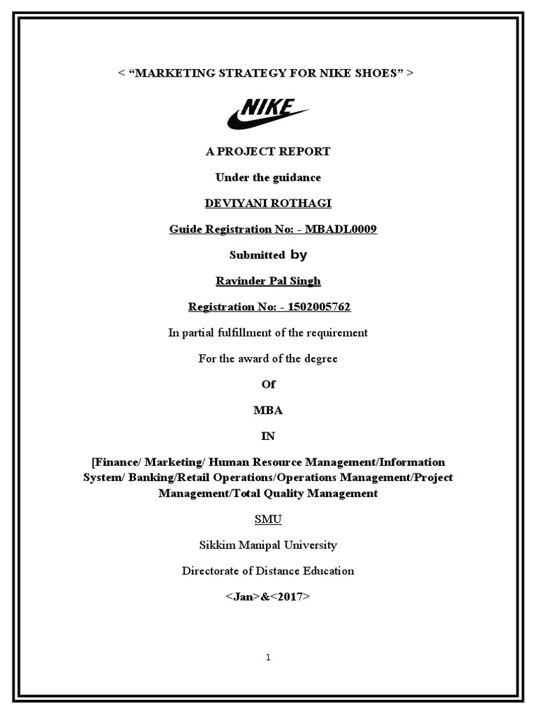 project report on nike brand