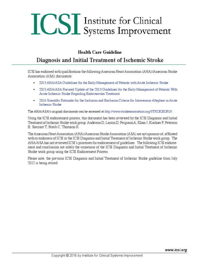 Diagnosis and Initial Treatment of Ischemic Stroke: Health Care ...