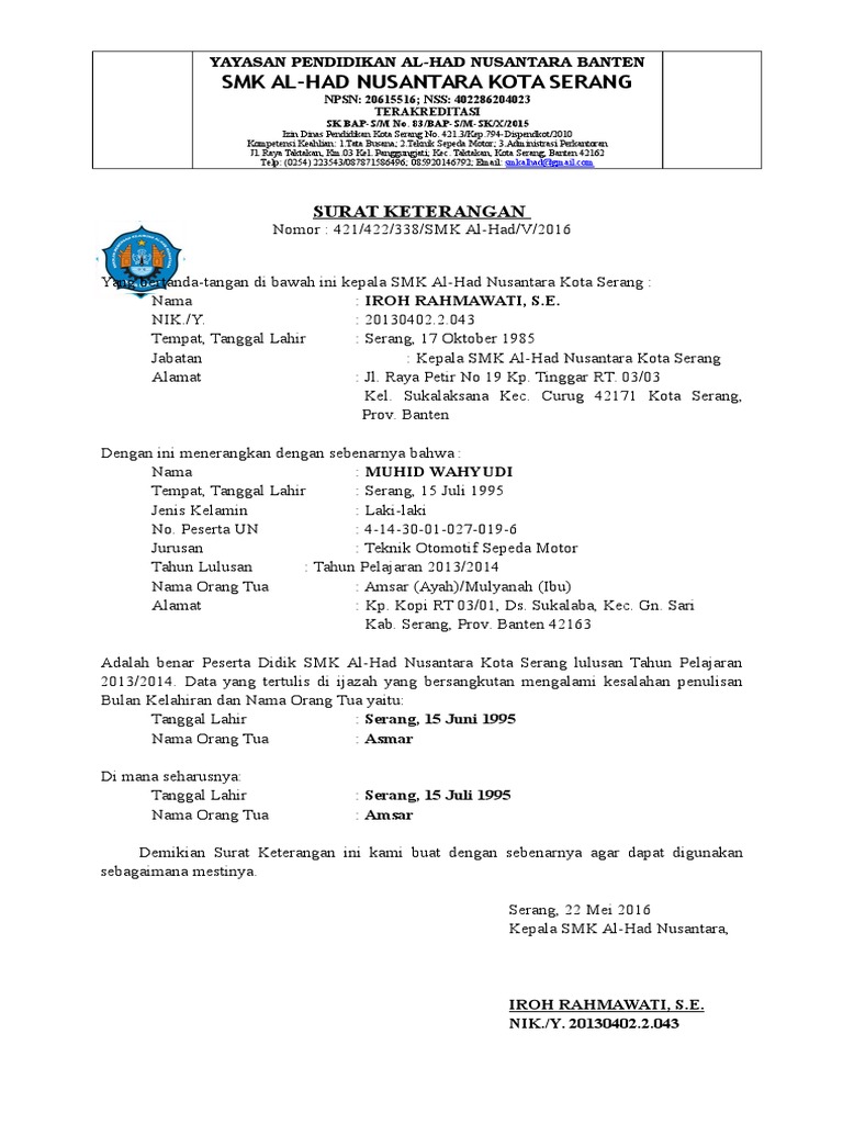 Surat Keterangan Kesalahan Penulisan Ijazah Doc Kumpulan