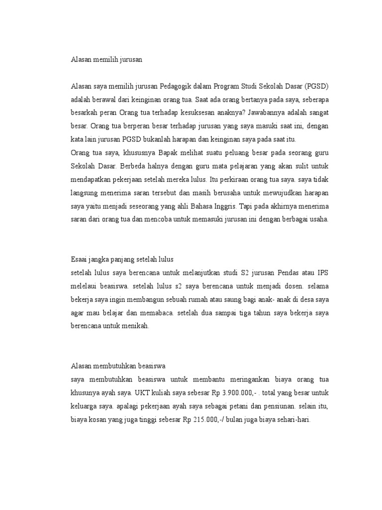 Alasan memilih jurusan PGSD PDF