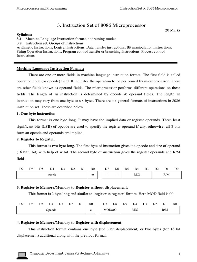 3-Instruction Set of 8086 Microprocessor | Instruction Set | Central ...