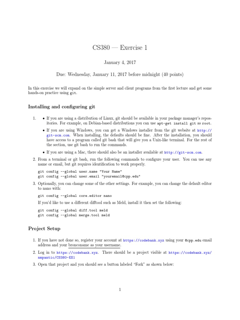 CS380 - Exercise 1: January 4, 2017 Due: Wednesday, January 11, 2017 ...